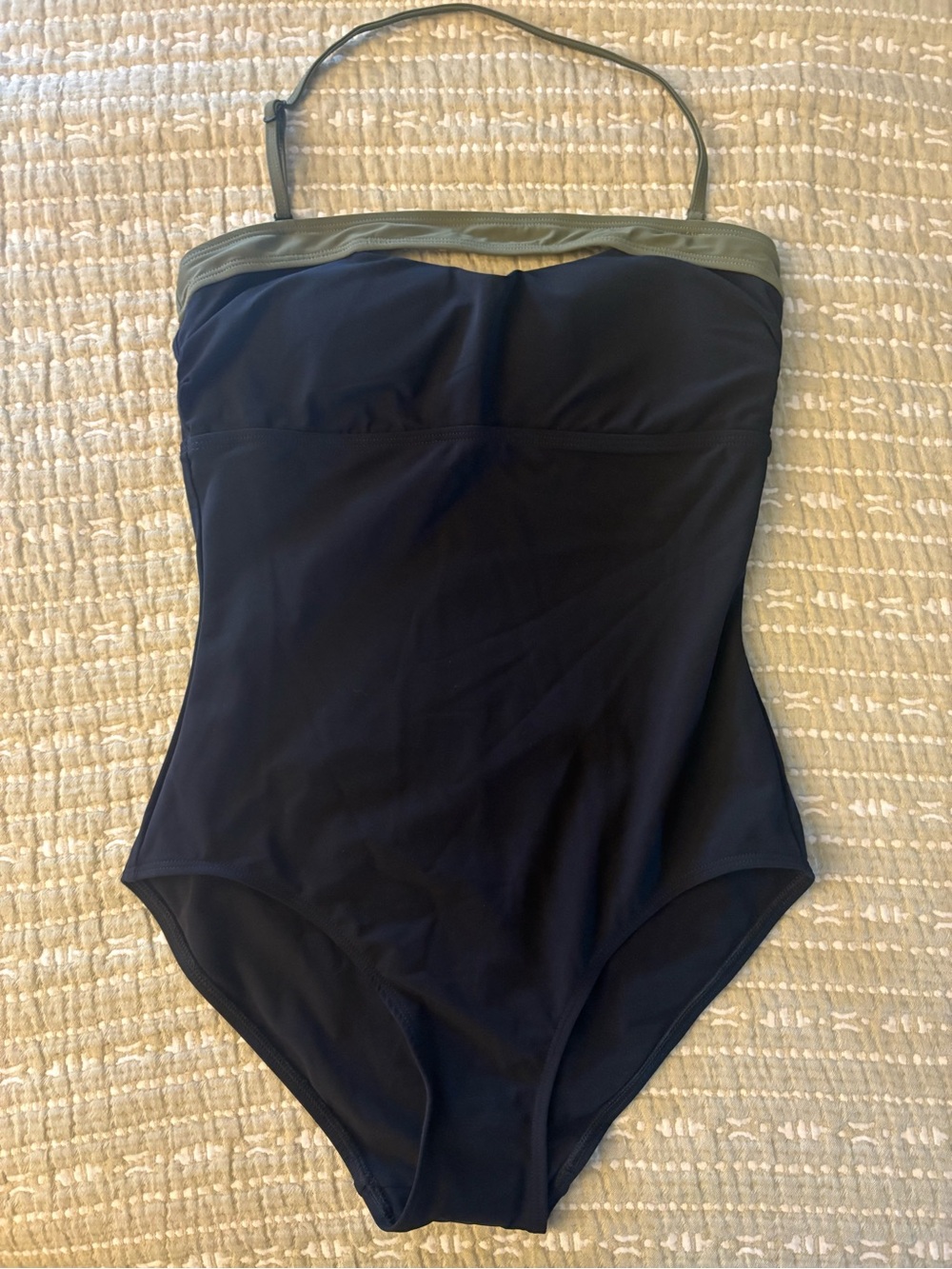 Black Bandeau Swim w/ Olive Trim